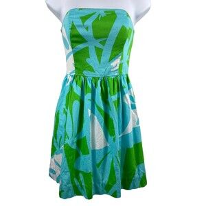Lilly Pulitzer Lottie Green Bean All Lit Up Print Fit Flare Strapless Dress  00